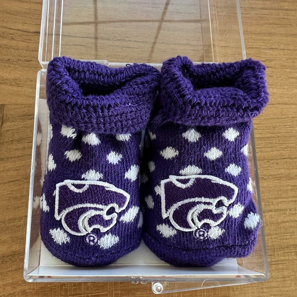 NIB Kansas State Wildcats Purple Polka Dot Newborn Baby Booties - Brand New